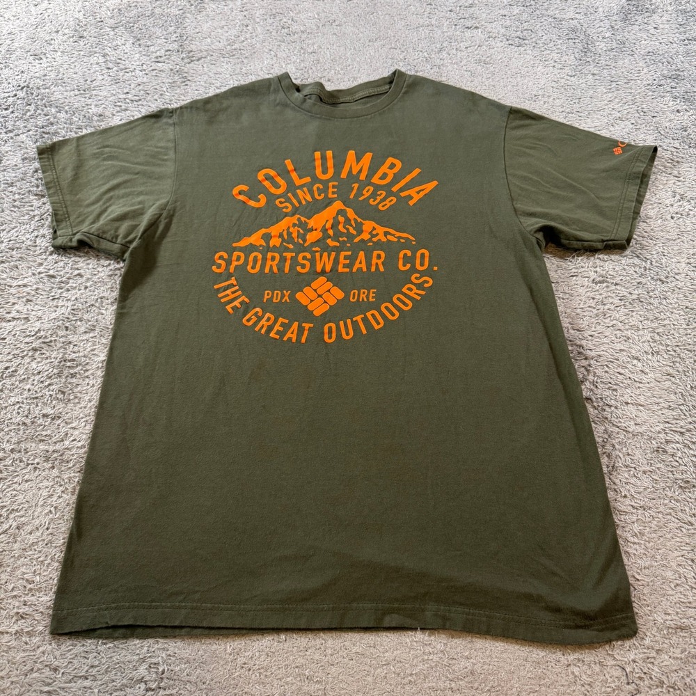Columbia Mens Sportswear Mountain Graphic T Shirt XL Green Cotton Outdoors Tee